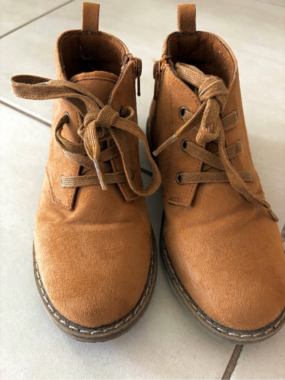 Gymboree Tan Suede Lace-Up Kids Ankle Boots Size 1 - Picture 6 of 11